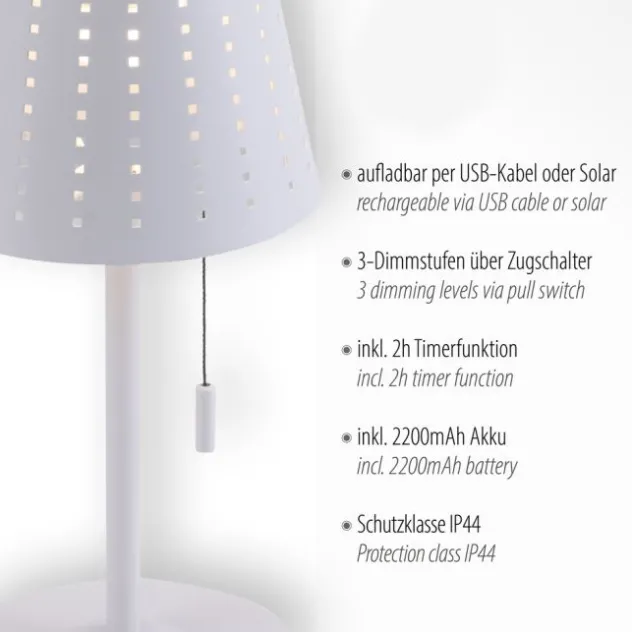 LED Tischleuchte, weiss, dimmbar, solarbetrieben, modern, kabellos