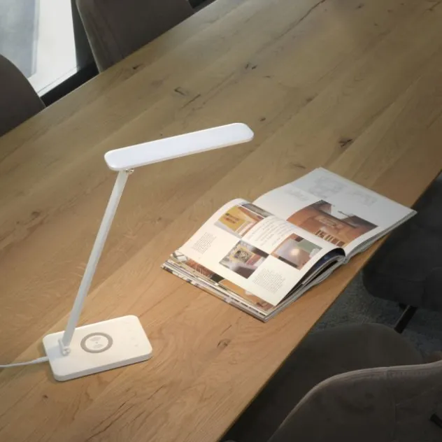 LED Tischleuchte, weiss, kabellose QI-Ladefunktion, Touchdimmer, CCT