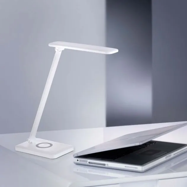 LED Tischleuchte, weiss, kabellose QI-Ladefunktion, Touchdimmer, CCT