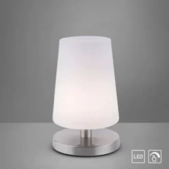 LED-Tischleuchte, weiß-stahl, mit dezentem Lampenschirm, inkl. Touchdimmer