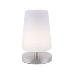 LED-Tischleuchte, weiß-stahl, mit dezentem Lampenschirm, inkl. Touchdimmer
