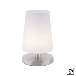 LED-Tischleuchte, weiß-stahl, mit dezentem Lampenschirm, inkl. Touchdimmer