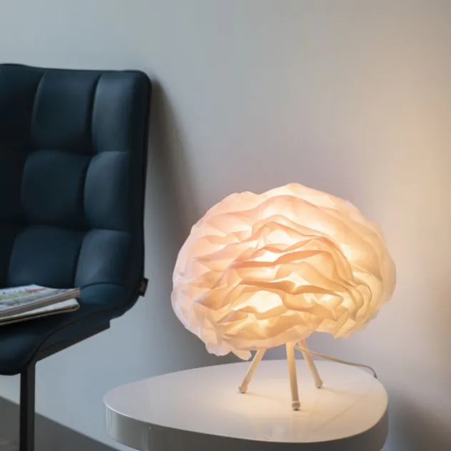 LED-Tischleuchte, weiß, Stoff, dimmbar, Fernbedienung, App