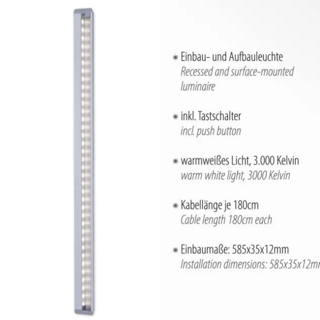 LED-Unterbauleuchte, Aluminium, warmweiße Lichtfarbe, inkl. Tastschalter