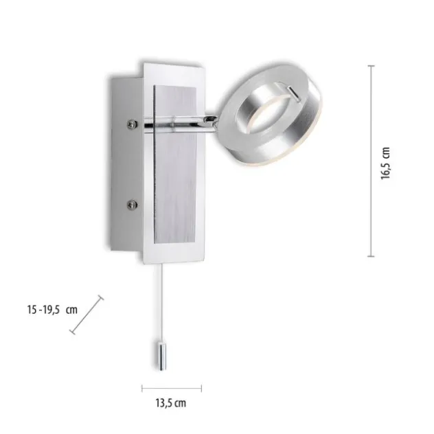 LED-Wandleuchte, aluminium-matt, IP44, Zugschalter, dreh und schwenkbar