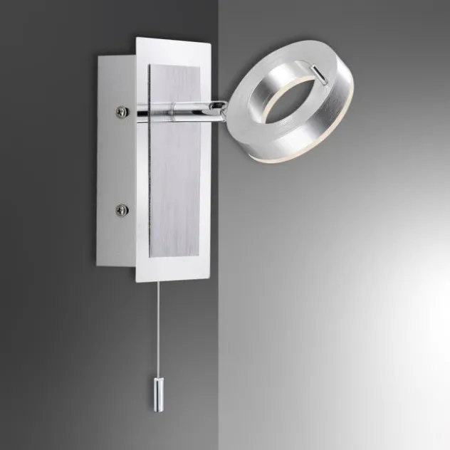 LED-Wandleuchte, aluminium-matt, IP44, Zugschalter, dreh und schwenkbar