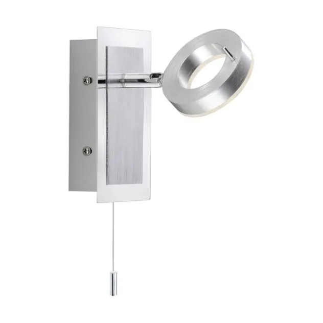 LED-Wandleuchte, aluminium-matt, IP44, Zugschalter, dreh und schwenkbar