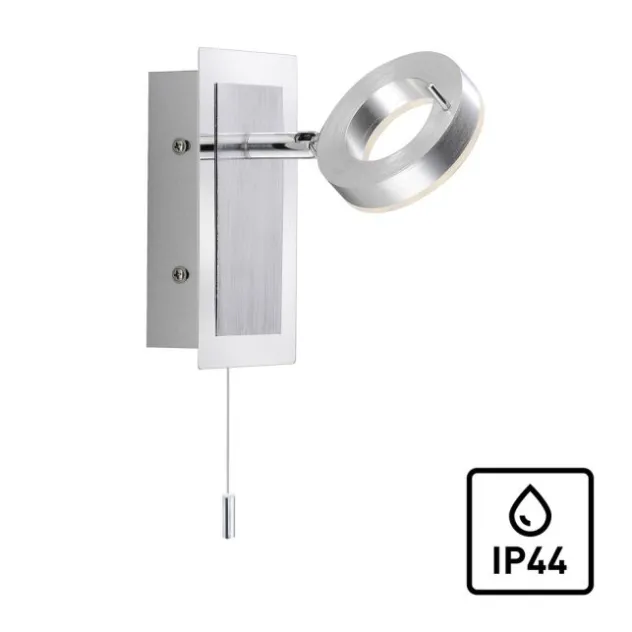 LED-Wandleuchte, aluminium-matt, IP44, Zugschalter, dreh und schwenkbar