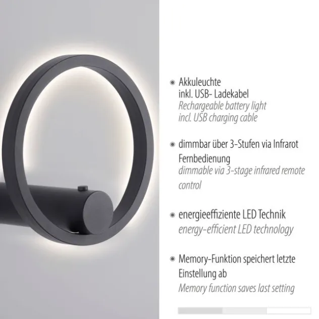 LED Wandleuchte anthrazit dimmbar per Fernbedienung Memoryfunktion