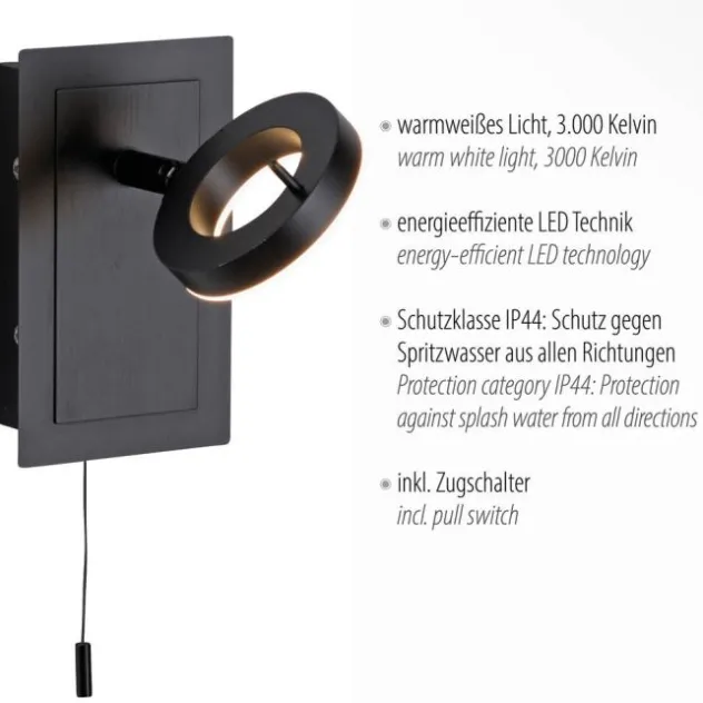 LED Wandleuchte anthrazit matt 1flammig drehbar Schalter spritzwasserschutz
