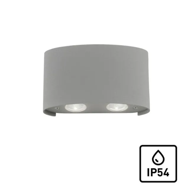LED-Wandleuchte, Außenleuchte, silber, halbrund, 4flg, warmweiß, Up+Down, IP54
