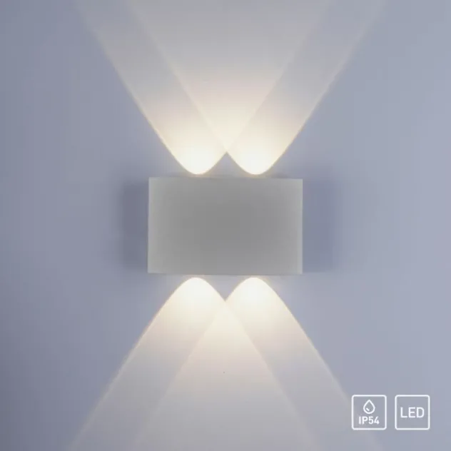 LED-Wandleuchte, Außenleuchte, silber, halbrund, 4flg, warmweiß, Up+Down, IP54
