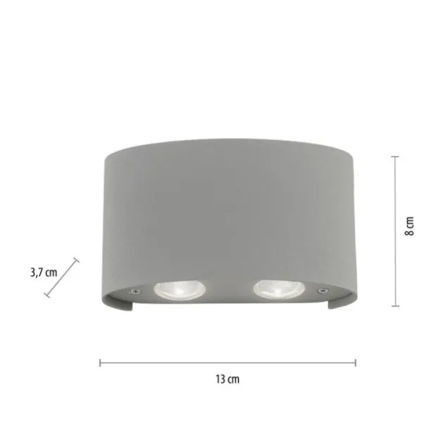 LED-Wandleuchte, Außenleuchte, silber, halbrund, 4flg, warmweiß, Up+Down, IP54