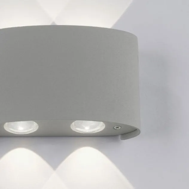 LED-Wandleuchte, Außenleuchte, silber, halbrund, 4flg, warmweiß, Up+Down, IP54