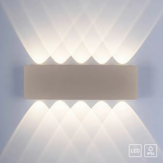 LED Wandleuchte CARLO, sandfarben, IP54, Lichtkegel nach oben und unten