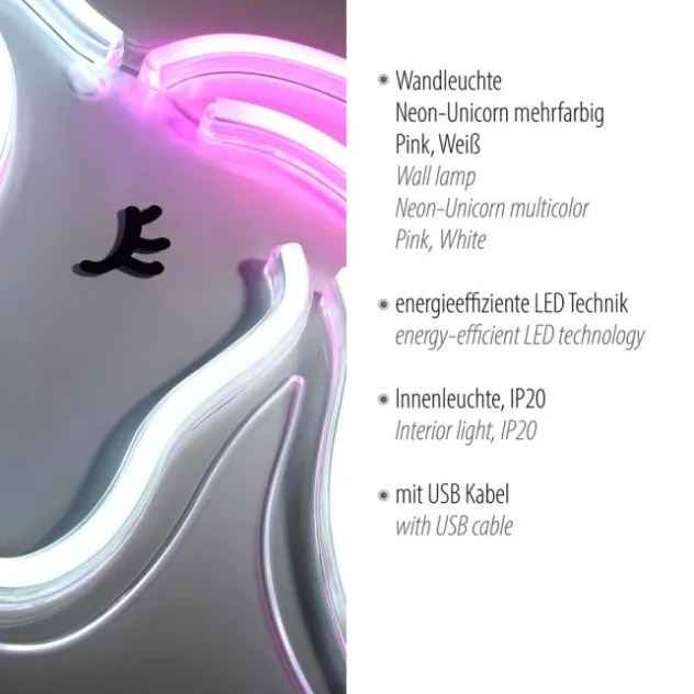 LED Wandleuchte Einhorn Motiv USB Schnurschalter dekorativ Kinderlampe