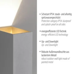 LED Wandleuchte grau IP54 spritzwasserschutz Außenwandleuchte