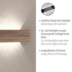 LED-Wandleuchte, holz, warmweiß, Innenleuchte, IP20