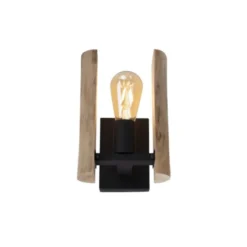 LED Wandleuchte Naturholz rustikal mattschwarz 1 flammige Flur Wohnzimmer