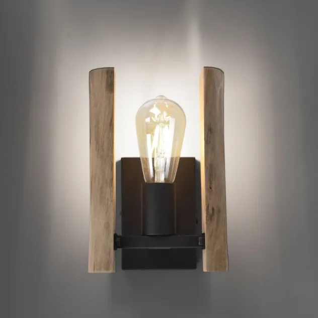 LED Wandleuchte Naturholz rustikal mattschwarz 1 flammige Flur Wohnzimmer