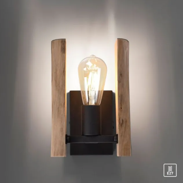 LED Wandleuchte Naturholz rustikal mattschwarz 1 flammige Flur Wohnzimmer