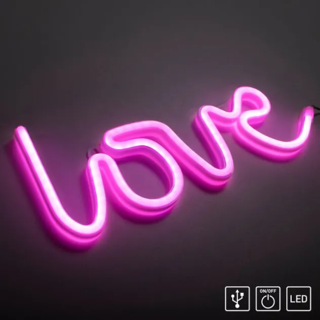 LED Wandleuchte pink love USB Schnurschalter Deko Schriftzug