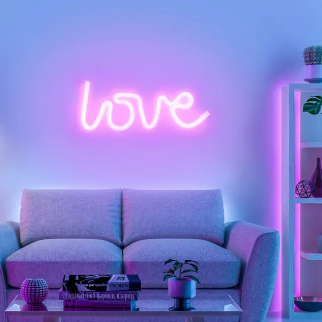 LED Wandleuchte pink love USB Schnurschalter Deko Schriftzug