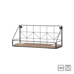 LED Wandleuchte Regal 46x16x20cm schwarz Boden aus Holz warmweiß Schalter