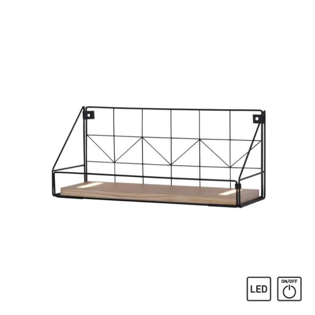 LED Wandleuchte Regal 46x16x20cm schwarz Boden aus Holz warmweiß Schalter