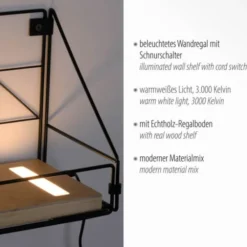 LED Wandleuchte Regal 31x16,5x20cm schwarz Boden aus Holz warmweiß Schalter