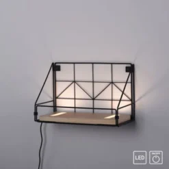 LED Wandleuchte Regal 31x16,5x20cm schwarz Boden aus Holz warmweiß Schalter