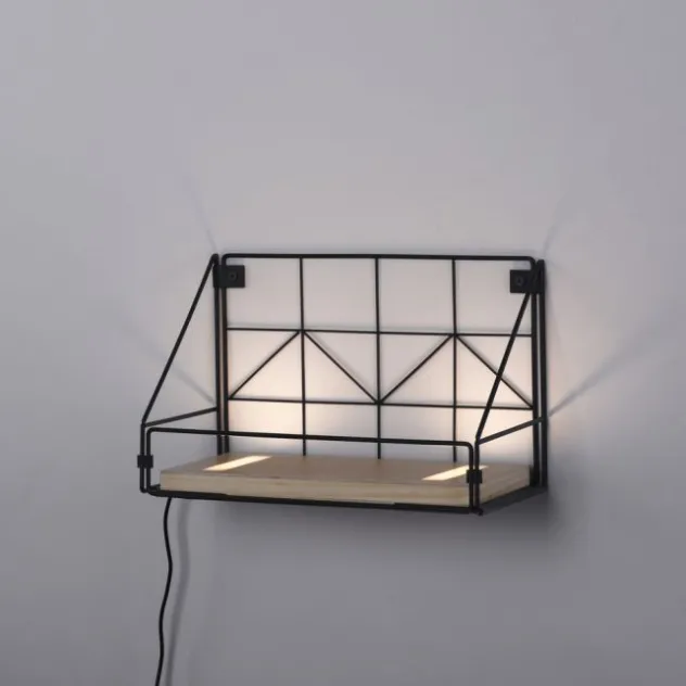 LED Wandleuchte Regal 31x16,5x20cm schwarz Boden aus Holz warmweiß Schalter