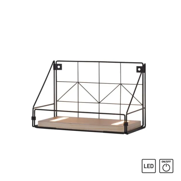 LED Wandleuchte Regal 31x16,5x20cm schwarz Boden aus Holz warmweiß Schalter