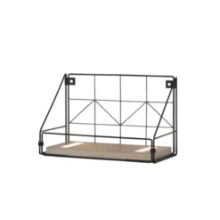 LED Wandleuchte Regal 31x16,5x20cm schwarz Boden aus Holz warmweiß Schalter