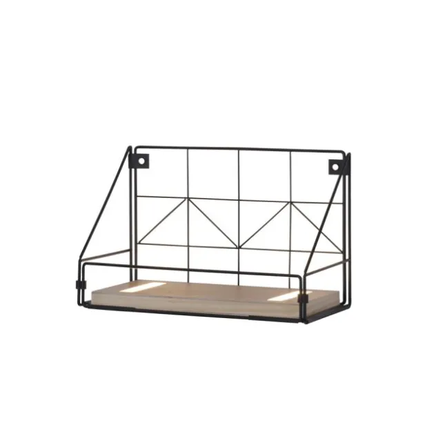 LED Wandleuchte Regal 31x16,5x20cm schwarz Boden aus Holz warmweiß Schalter