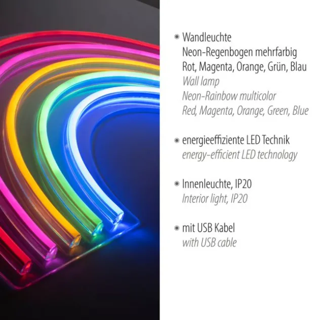 LED Wandleuchte Regenbogen mehrfarbig USB Schnurschalter dekorativ