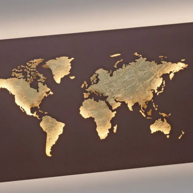 LED Wandleuchte rost Weltkarte beleuchtet goldfarbig wamweiß Wandbild
