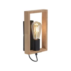 LED Wandleuchte, schwarz, Holzrahmen, Wippschalter, Metall, 1 flammige Wandlampe