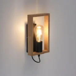 LED Wandleuchte, schwarz, Holzrahmen, Wippschalter, Metall, 1 flammige Wandlampe