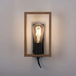 LED Wandleuchte, schwarz, Holzrahmen, Wippschalter, Metall, 1 flammige Wandlampe