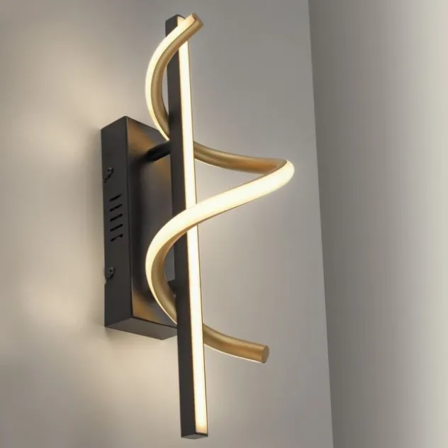 LED Wandleuchte schwarz messing dimmbar in 3 Stufen geschwungen