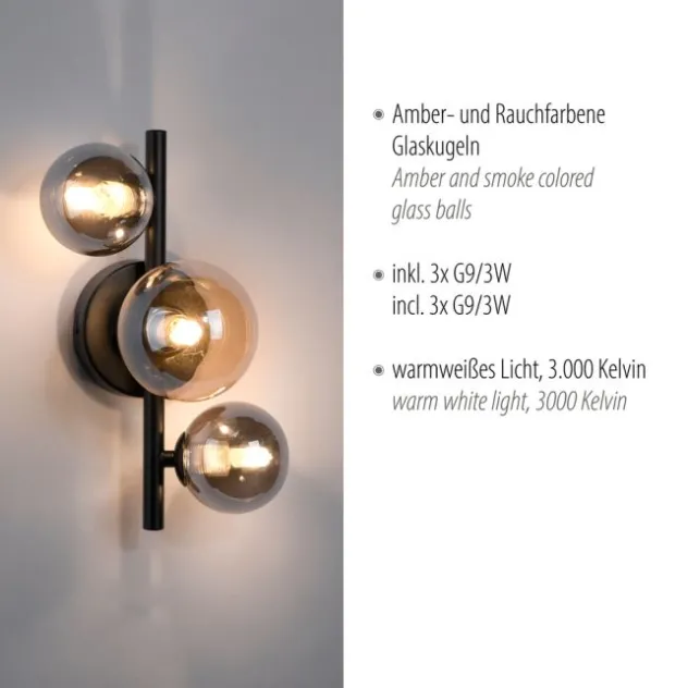 LED Wandleuchte schwarz Rauchglas Amberglas modern warmweiß