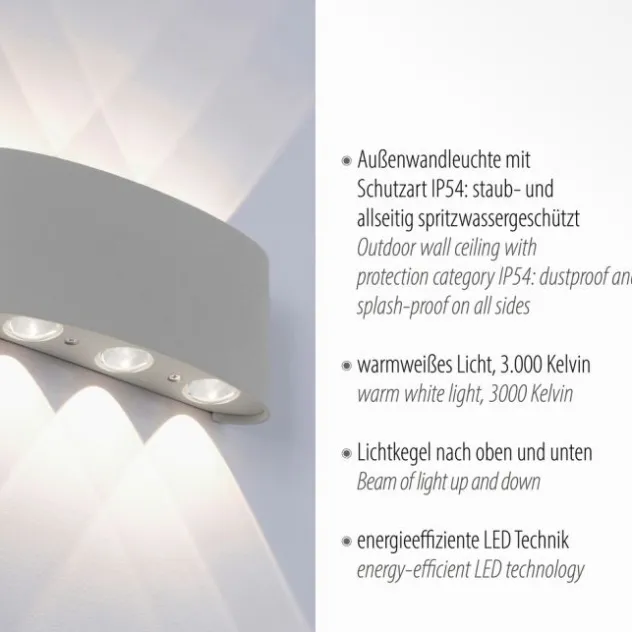 LED-Wandleuchte, silberfarben, halbrund, 6-flammig, warmweiße Lichtfarbe