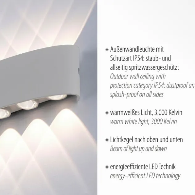 LED-Wandleuchte, silberfarben, ovale Form, warmweiße Lichtfarbe, modern