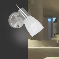 LED-Wandleuchte, Stahl, Kippschalter, Alabasterglas, dreh und schwenkbar