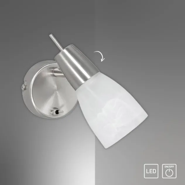 LED-Wandleuchte, Stahl, Kippschalter, Alabasterglas, dreh und schwenkbar