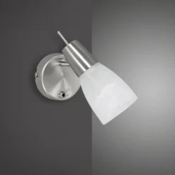 LED-Wandleuchte, Stahl, Kippschalter, Alabasterglas, dreh und schwenkbar