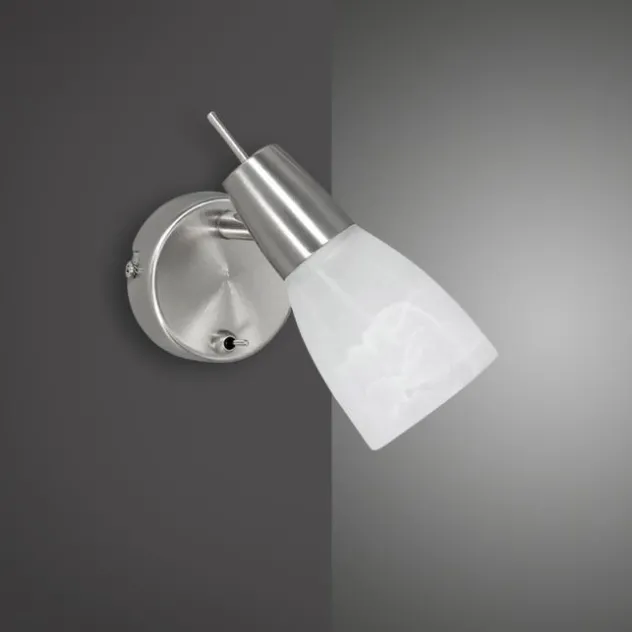 LED-Wandleuchte, Stahl, Kippschalter, Alabasterglas, dreh und schwenkbar