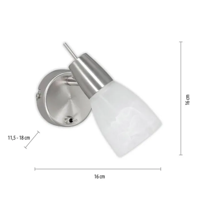 LED-Wandleuchte, Stahl, Kippschalter, Alabasterglas, dreh und schwenkbar