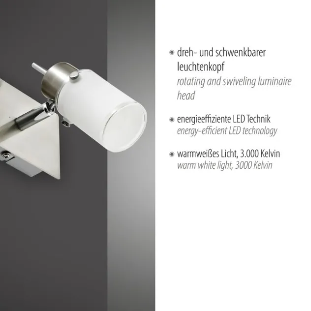 LED-Wandleuchte, verstellbaren Leuchtkopf, Wippschalter, satiniertes Glas